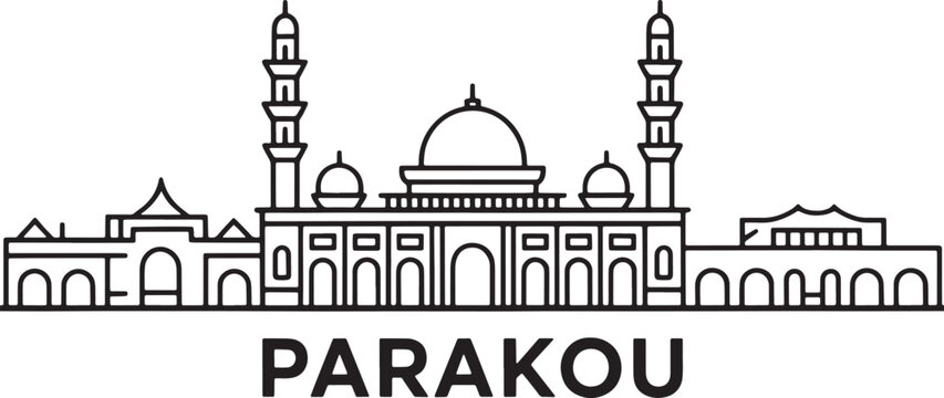 Parakou City Skyline Line Art Mosque Urban Linear Design