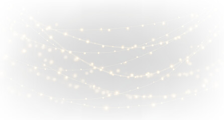 Warm twinkling fairy lights, cozy festive string illumination PNG