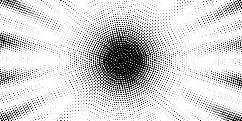 Halftone gradient sun rays pattern. Abstract halftone color dots background. Red pop art, comic small dots. star rays halftone poster. shine, explosion. sunrise rays background.
