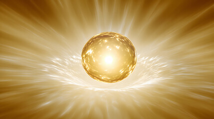 Golden energy sphere radiating light and power in a dynamic cosmic vortex
