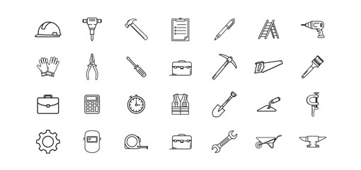 Labor Icon Set Collection. Workers, Industry, and Construction Symbols