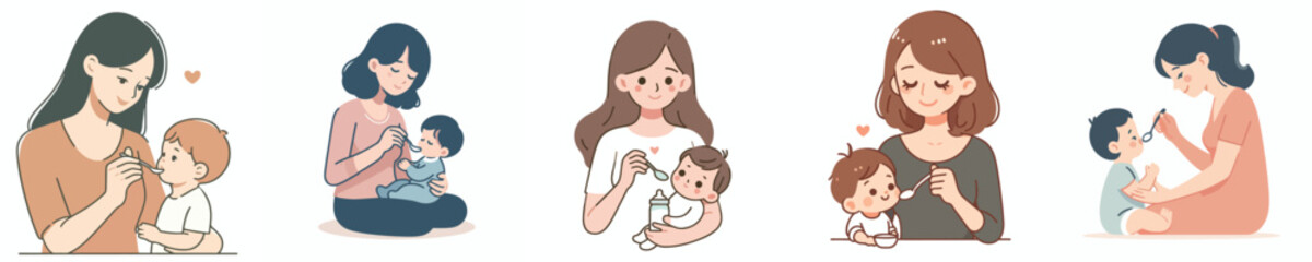 vector of a mother feeding her child