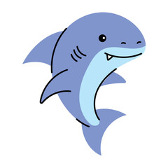 Cartoon Shark Vector Illustration on Transparent Background Cute Marine Life Creature with Blue and White Colors Funny Animal Character Design for Children