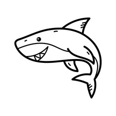 Cartoon Shark with Outlined Fins and Open Mouth Isolated on Transparent Background for Aquatic Theme Illustration