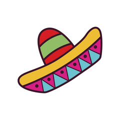 Cartoon Sombrero with Colorful Bands and Geometric Accents in a Festive Cinco de Mayo Doodle on Transparent Backdrop