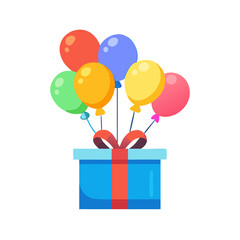 gift box with balloons and ribbon