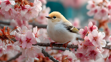 The little bird on the pink branch