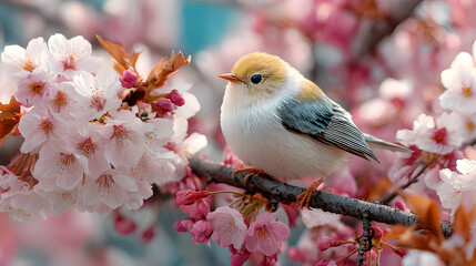 The little bird on the pink branch