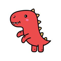Cartoon Red Dinosaur with Yellow Spikes on Transparent Background, Cute Vector Illustration, Simple Design, Playful Animal, Happy Expression, Isolated Graphic Element, Children's Art