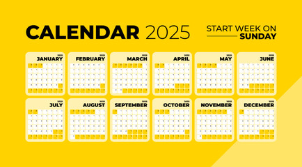 Calendar 2025 application style and the week starts on Sunday