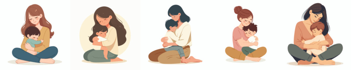 vector of a mother hugging her child lovingly