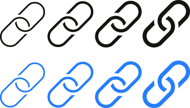 Web link icon set. Chain icons. Webpage URL link symbol. external link, share link symbol 