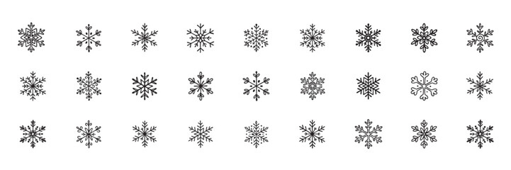 Set of black line Snowflakes icons.