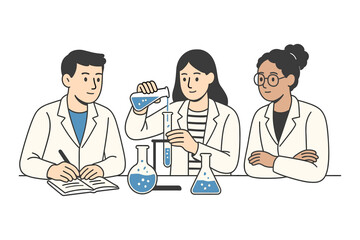 Team of scientists collaborating on experiment in laboratory setting