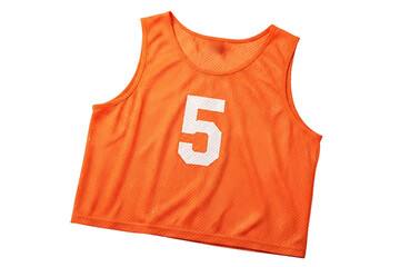 Orange Athletic Training Bib with Number 5. Isolated on transparent background, png