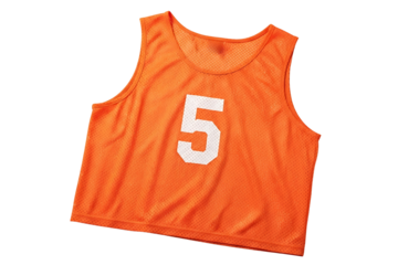 Orange Athletic Training Bib with Number 5. Isolated on transparent background, png