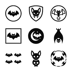 Halloween icon set of vampire bats, gothic, spooky isolated logos twitch emotes transparent background