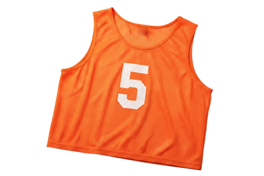 Orange Athletic Training Bib with Number 5. Isolated on transparent background, png