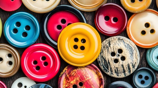 Colorful sewing buttons pattern background, vintage fashion with different sizes