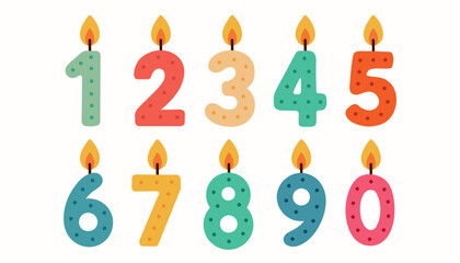 Birthday number candles set with burning flames