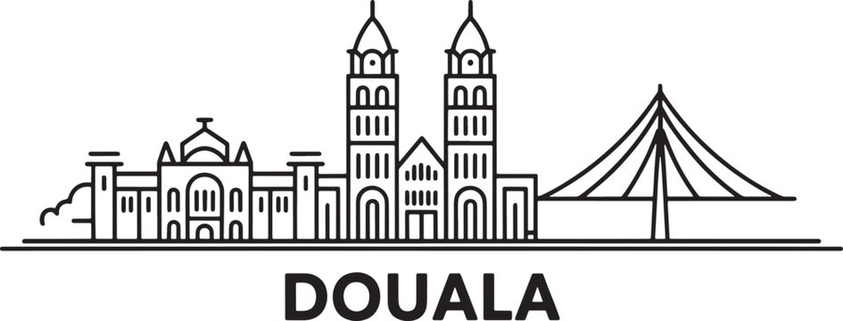 Douala Skyline Silhouette Vector Line Art Cameroon City Panorama Travel Landmark Outline