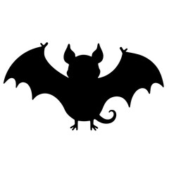 Silhouette of a halloween bat with spread wings and curly tail on a white background isolated image