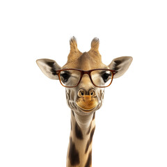 Obraz premium Giraffe Wearing Funny Glasses. Humorous Wildlife Concept, Isolated on Transparent Background