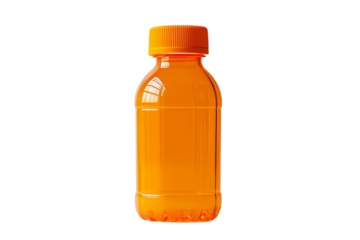 Bright orange sports drink bottle showcasing vibrant color and hydration potential with a clear liquid inside on transparent background