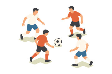 Soccer players engaged in a game with isometric design on white background
