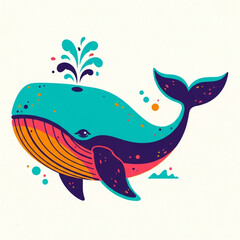 Naklejka premium Whale with Colorful Cute Riso Print Effect Vector Illustration