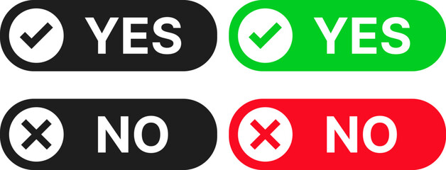 Yes and no button. Check mark and cross mark symbol. Green yes and red no symbols