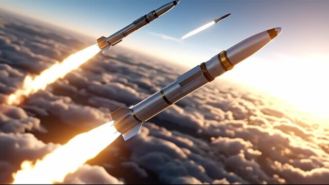 A rocket launching into the sky with smoke coming out of it