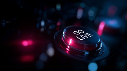 Bright go live button illuminated on a control panel during a live streaming session