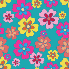 Retro 70s flower garden floral seamless pattern background