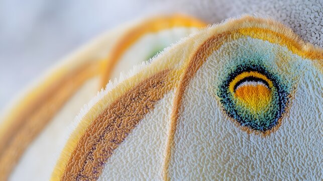 Close up of a colorful moth wing patterns and texture extreme macro
