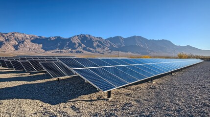 Solar energy farm installation desert landscape photograph renewable resource environment wide angle view sustainable future