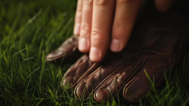 Hand and foot touching lush green grass outdoors closeup