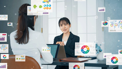 People meeting in an office with marketing data