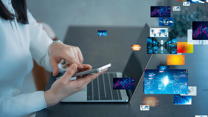 Woman using digital devices and image generation