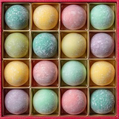 Fototapeta premium Colorful assorted mochi balls in grid arrangement