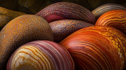 Abstract domes with unique textures and patterns in warm earthy tones