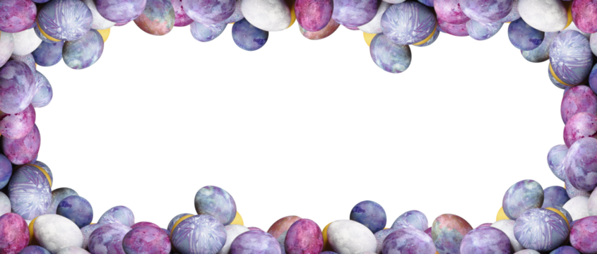 Eggs banner, Easter frame, border. Cosmic theme. Pastel colors, blue dominance, minimalist egg decoration. Modern, futuristic, sustainable Easter. PNG