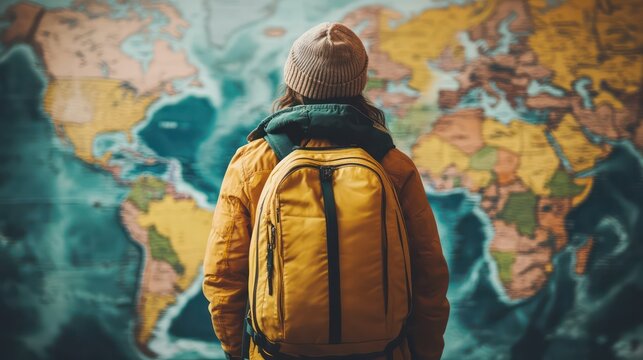 Exploring the world a traveler contemplating a map outdoor environment inspirational viewpoint