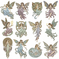 Fantasy Fairy Clipart Set – Magical Forest Fairies, Wings, Flowers, and Sparkles – Watercolor and Digital Art Illustrations