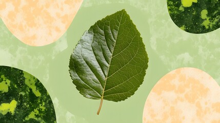 Leaf illustration on pastel background, decorative circle elements with texture overlay
