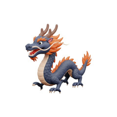 A chinese dragon isolated on transparent background with orange mane and blue scales