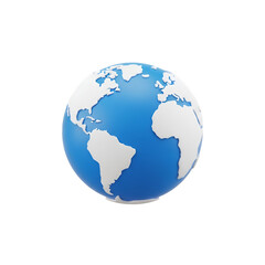 A blue and white globe isolated on transparent background showing the continents