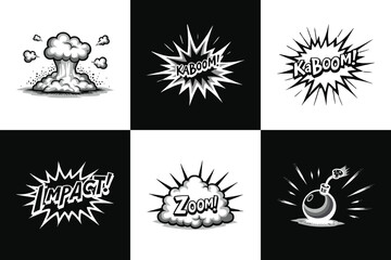 Comic explosion and bomb blast illustration with kaboom impact and zoom pop art style for graphic t shirt design