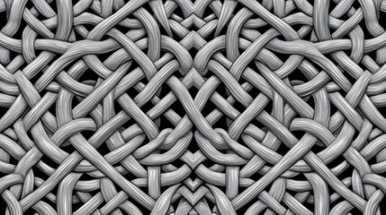 Intricate woven rope pattern texture background, silver gray color fiber art design