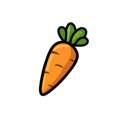 Cartoon carrot illustration with green leaves on white background healthy food